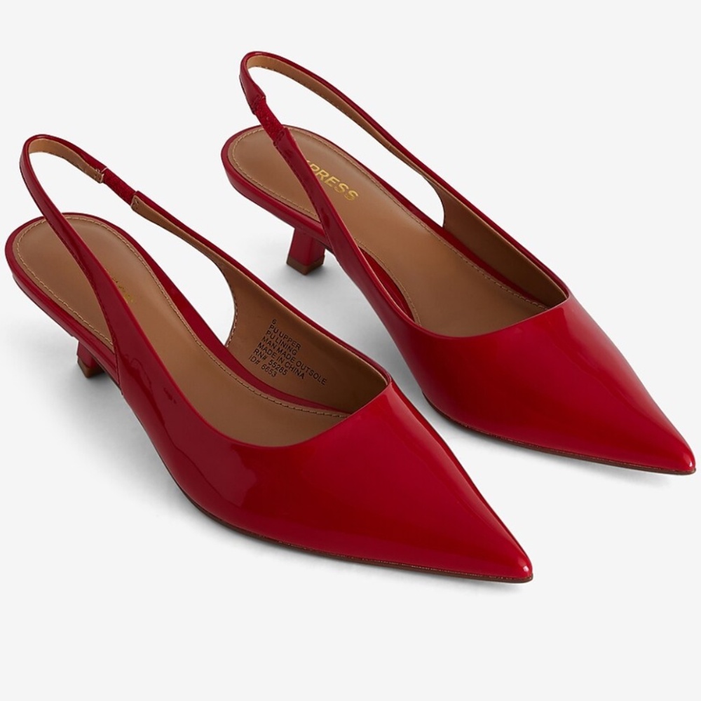 EXPRESS- Slingback Kitten Heel Pumps, red